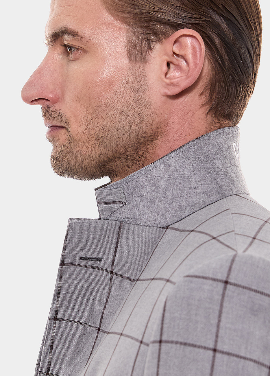 Blazer Cuadro Ventana Gris Plata Y Vino