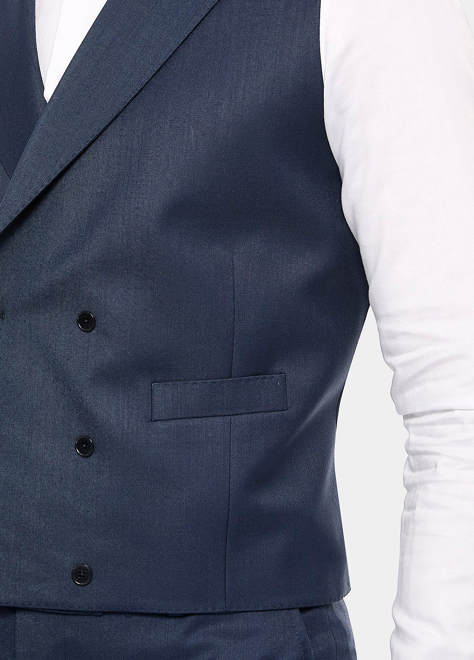 Chaleco Sarga Azul Oxford Lana Super 140'S