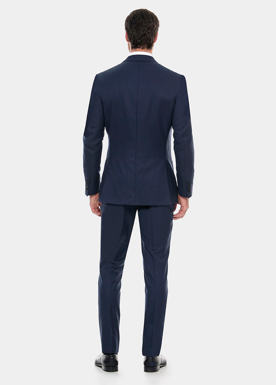 Traje Sarga Azul Oxford Lana Super 140'S