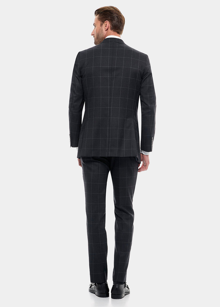 Blazer Cuadro Ventana Gris Oxford Y Gris Plata