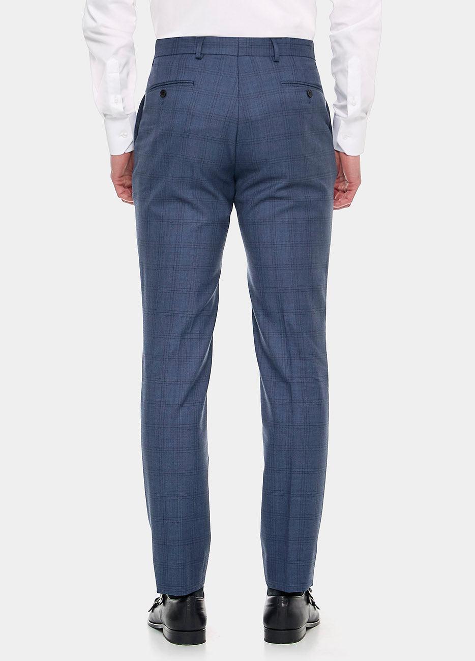 Pantalón Principe De Gales Azul Petroleo Y Azul Marino