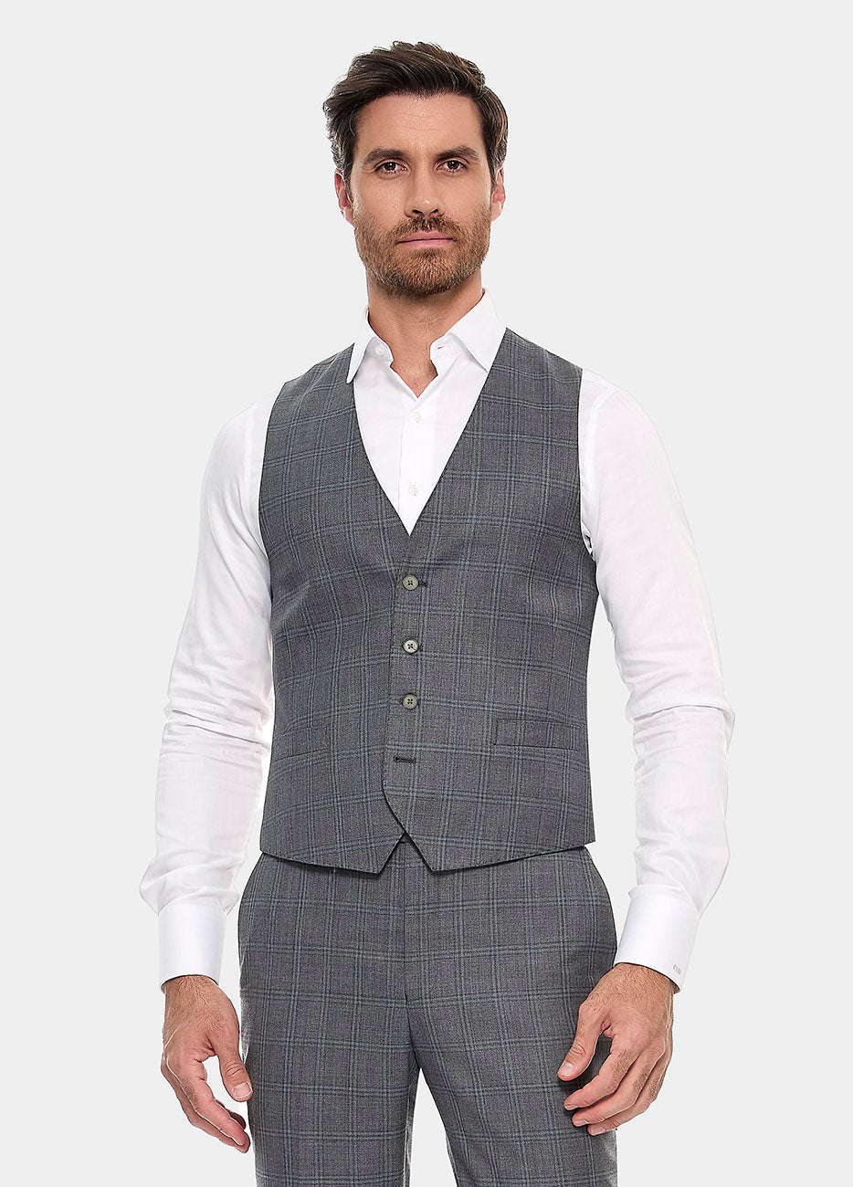Chaleco Principe De Gales Gris Claro, Negro Y Azul| HAVOC