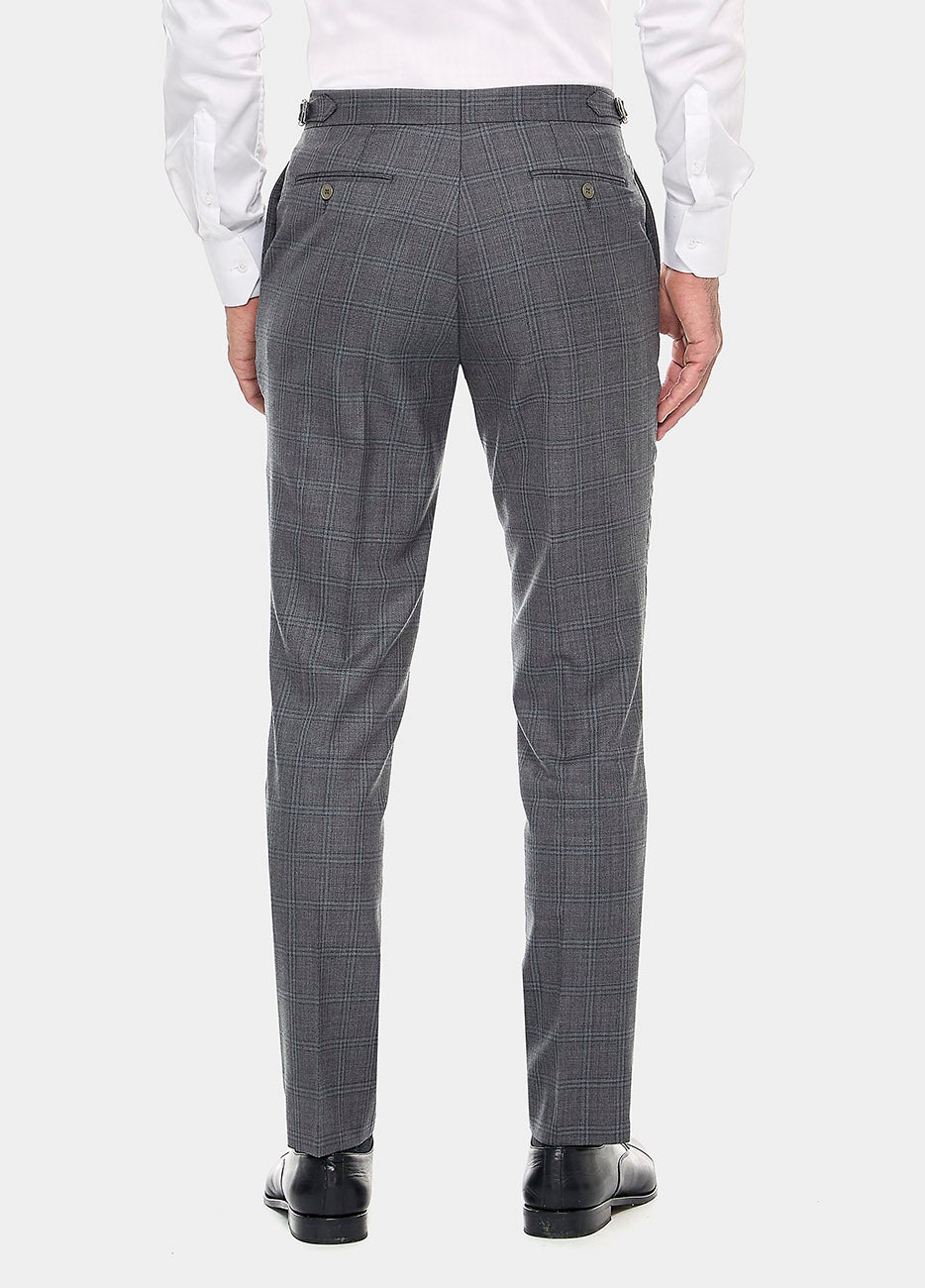 Pantalón Principe De Gales Gris Claro, Negro Y Azul