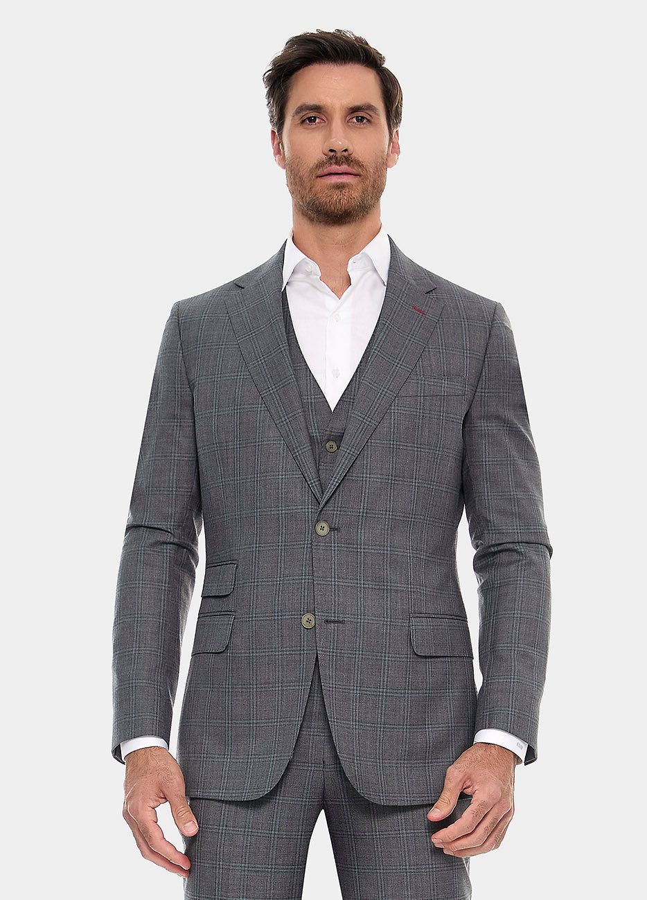 Blazer Príncipe De Gales Gris Claro, Negro Y Azul| HAVOC