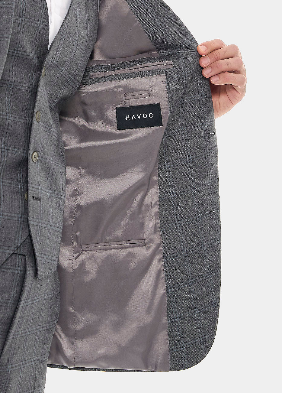 Blazer Príncipe De Gales Gris Claro, Negro Y Azul