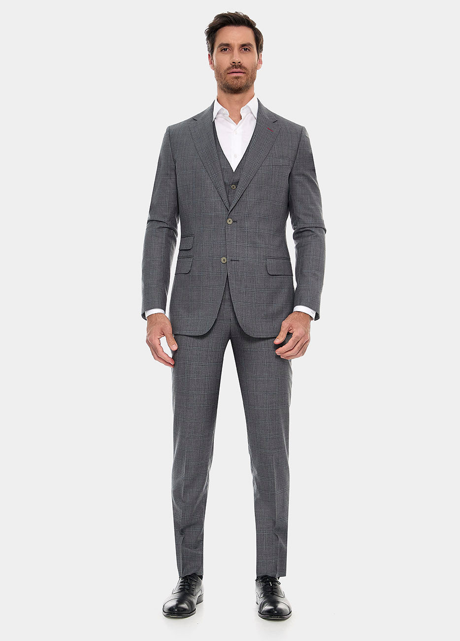 Traje Principe De Gales Gris Claro, Negro Y Azul| HAVOC