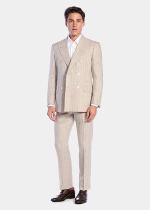 Traje Color  Beige Con Rayas Cafes