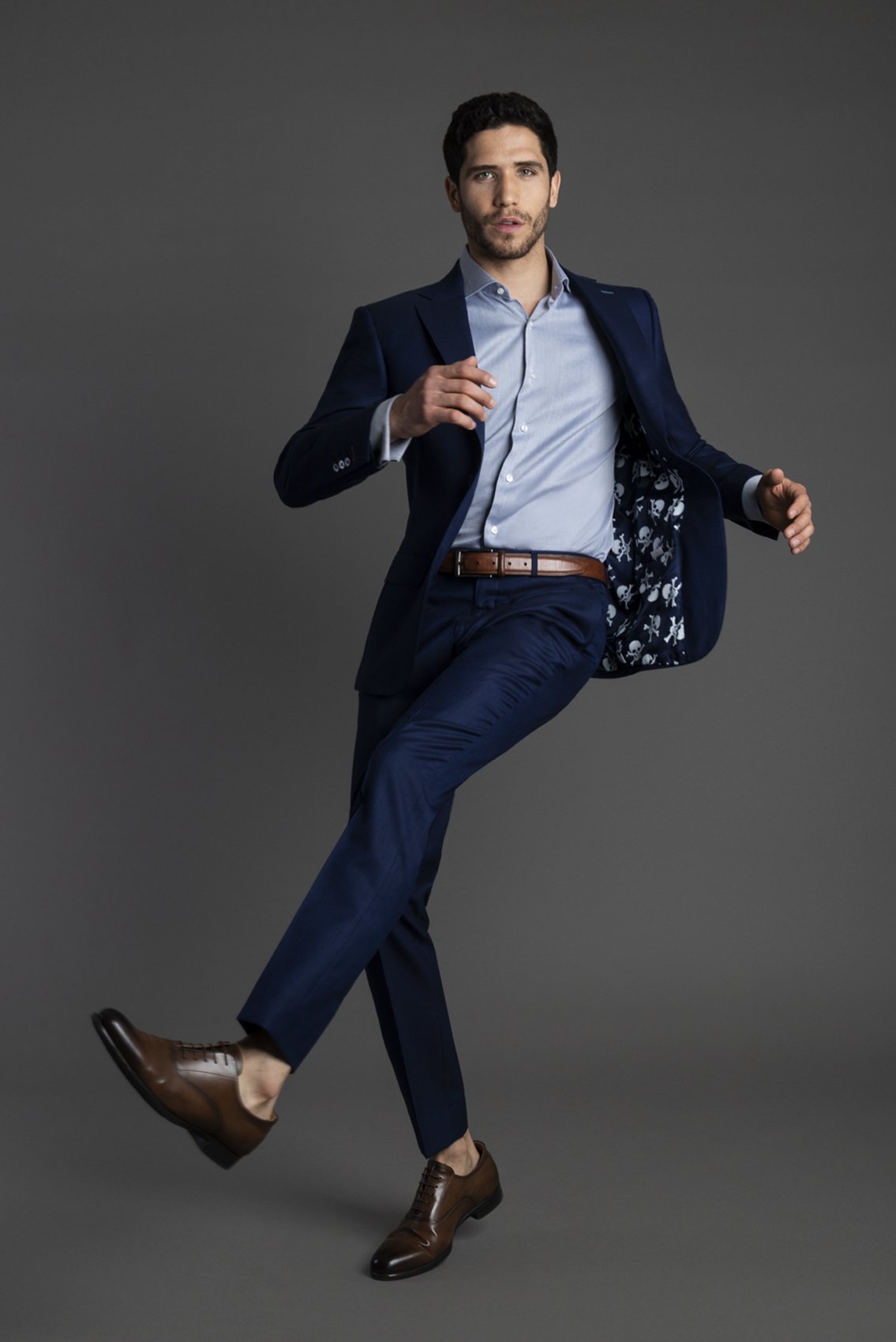 Traje Principe De Gales Azul Marino, Líneas A Tono| HAVOC