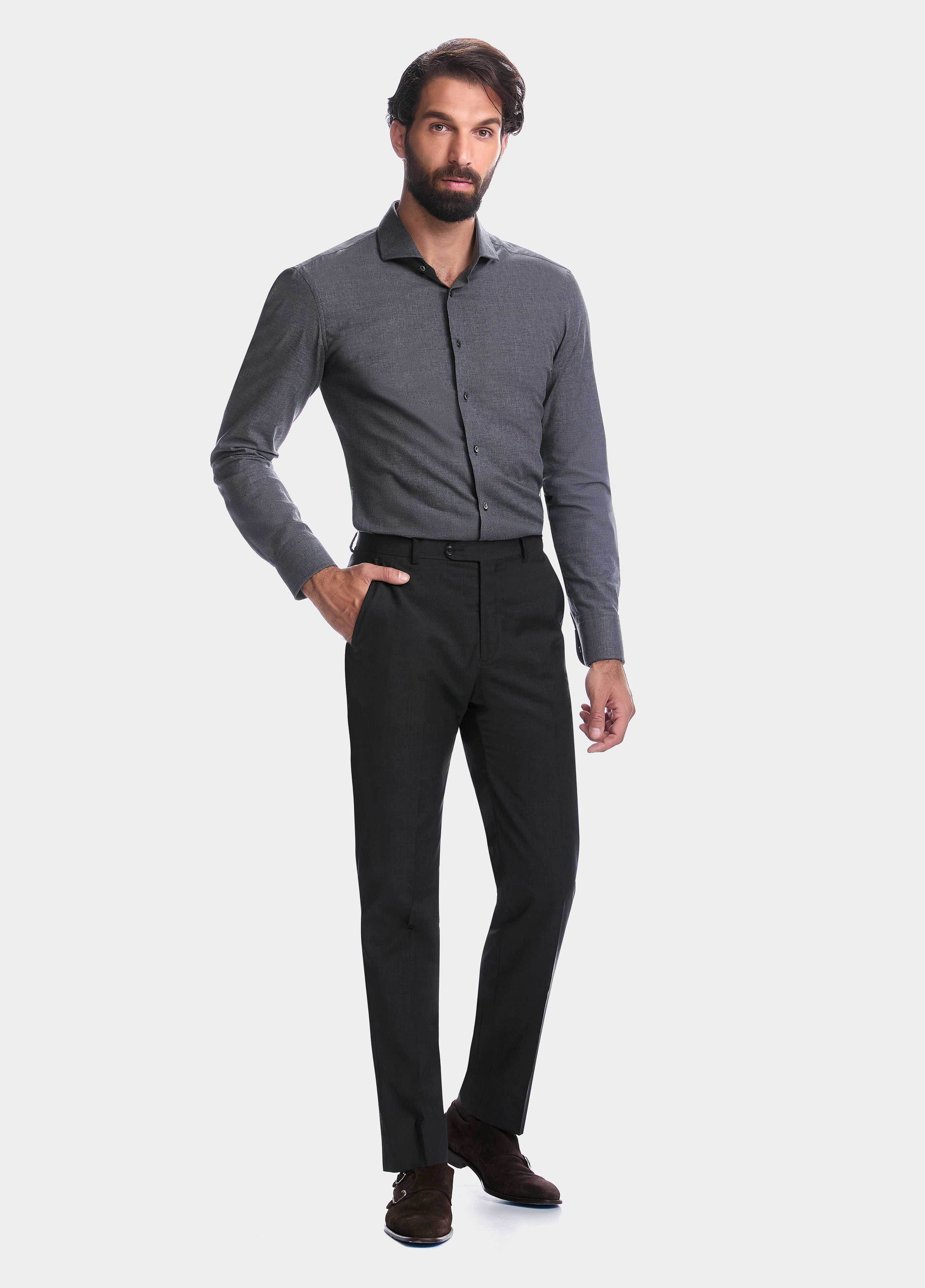 Camisa Lisa Gris Oxford Jaspeado