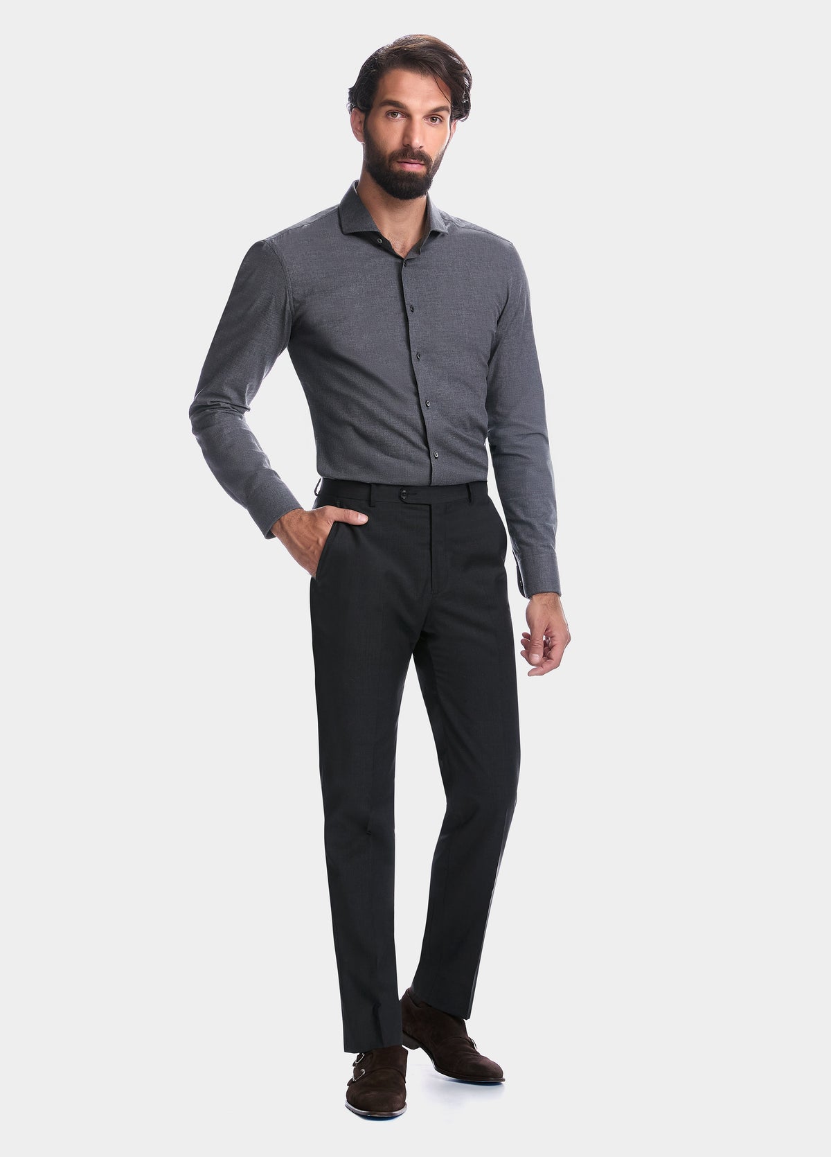 Camisa Lisa Gris Oxford Jaspeado