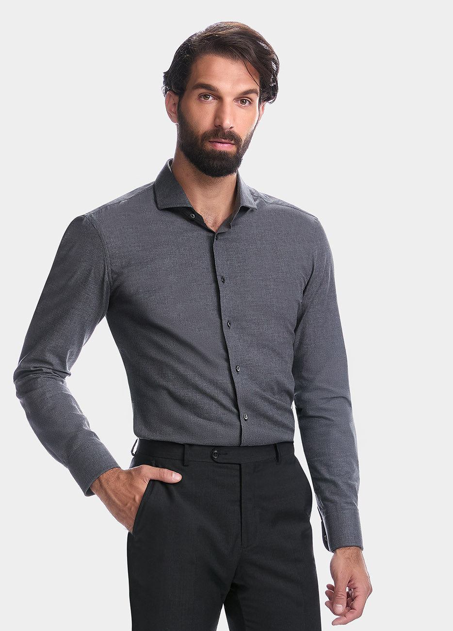 Camisa Lisa Gris Oxford Jaspeado