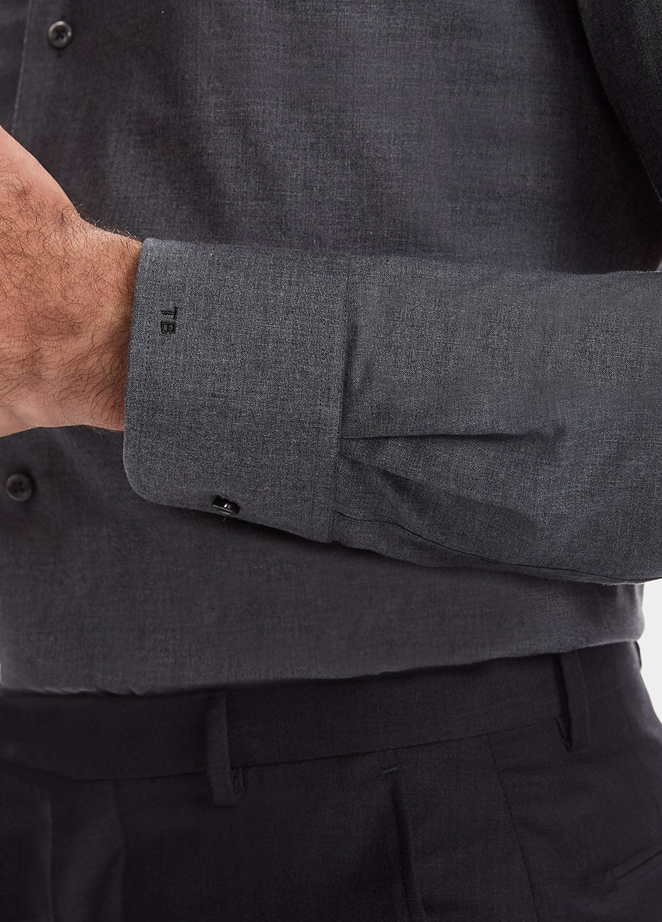 Camisa Lisa Gris Oxford Jaspeado