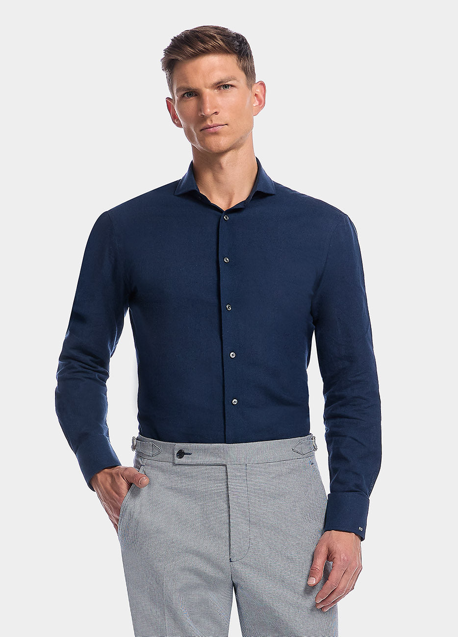 Camisa Lino Lisa Azul Petróleo