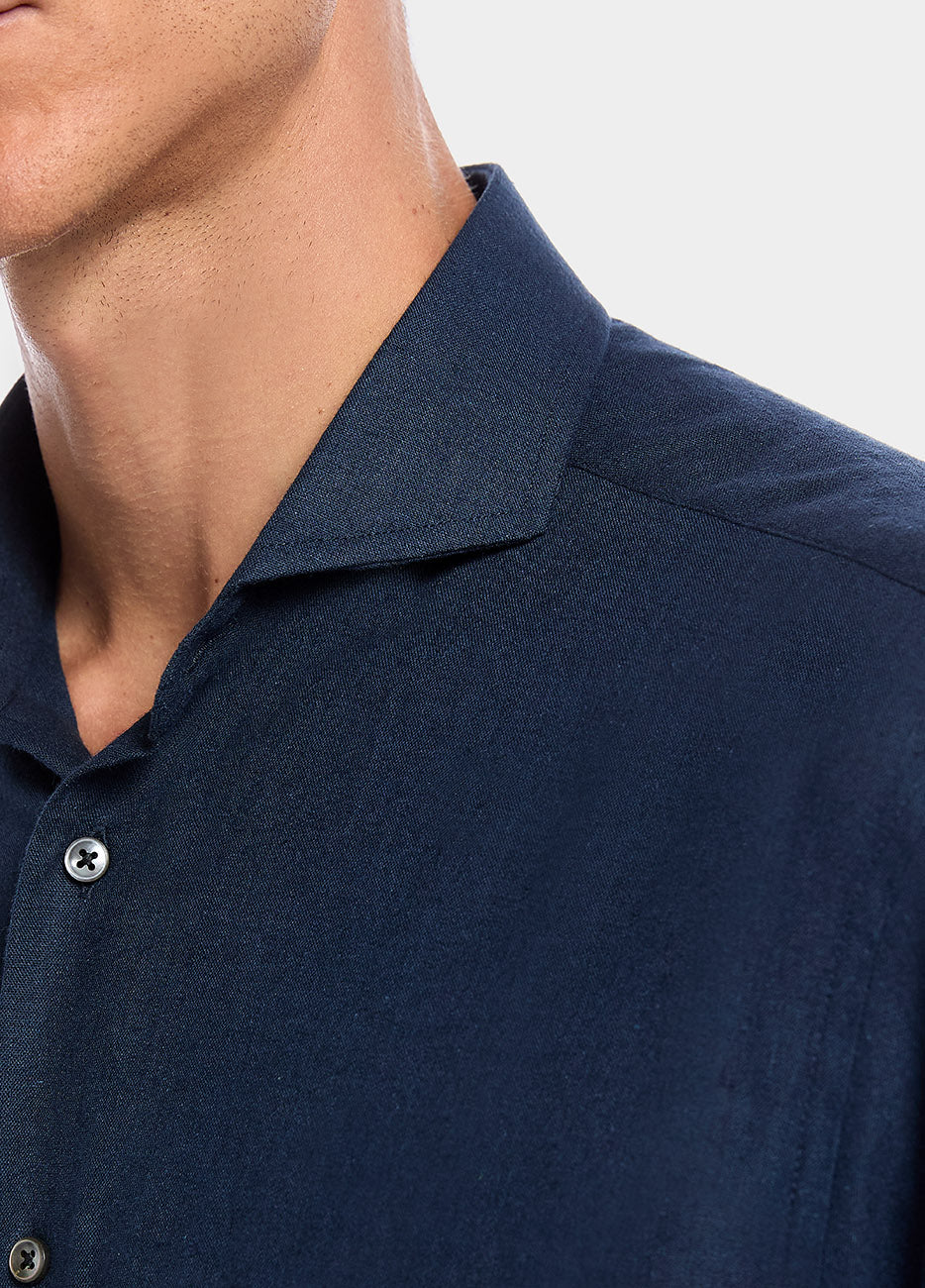 Camisa Lino Lisa Azul Petróleo