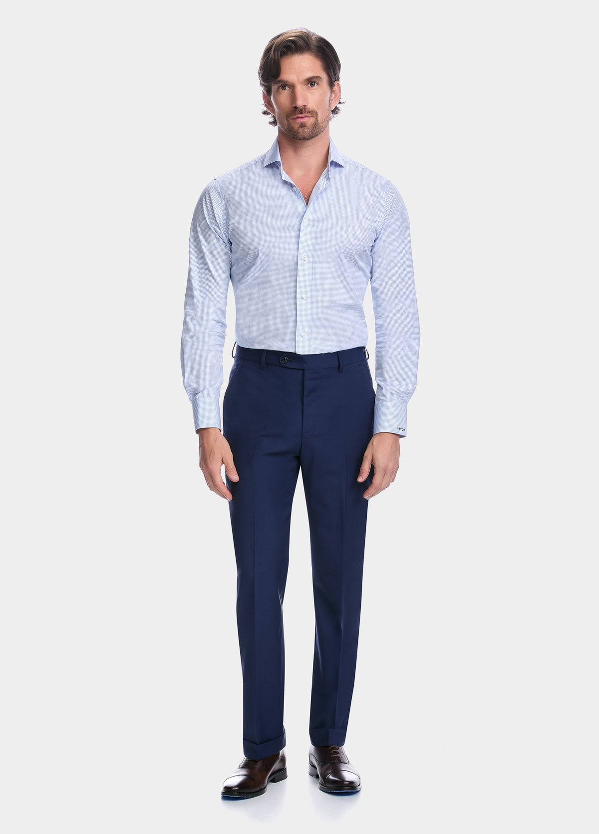 Camisa Algodón Cuadro Azul