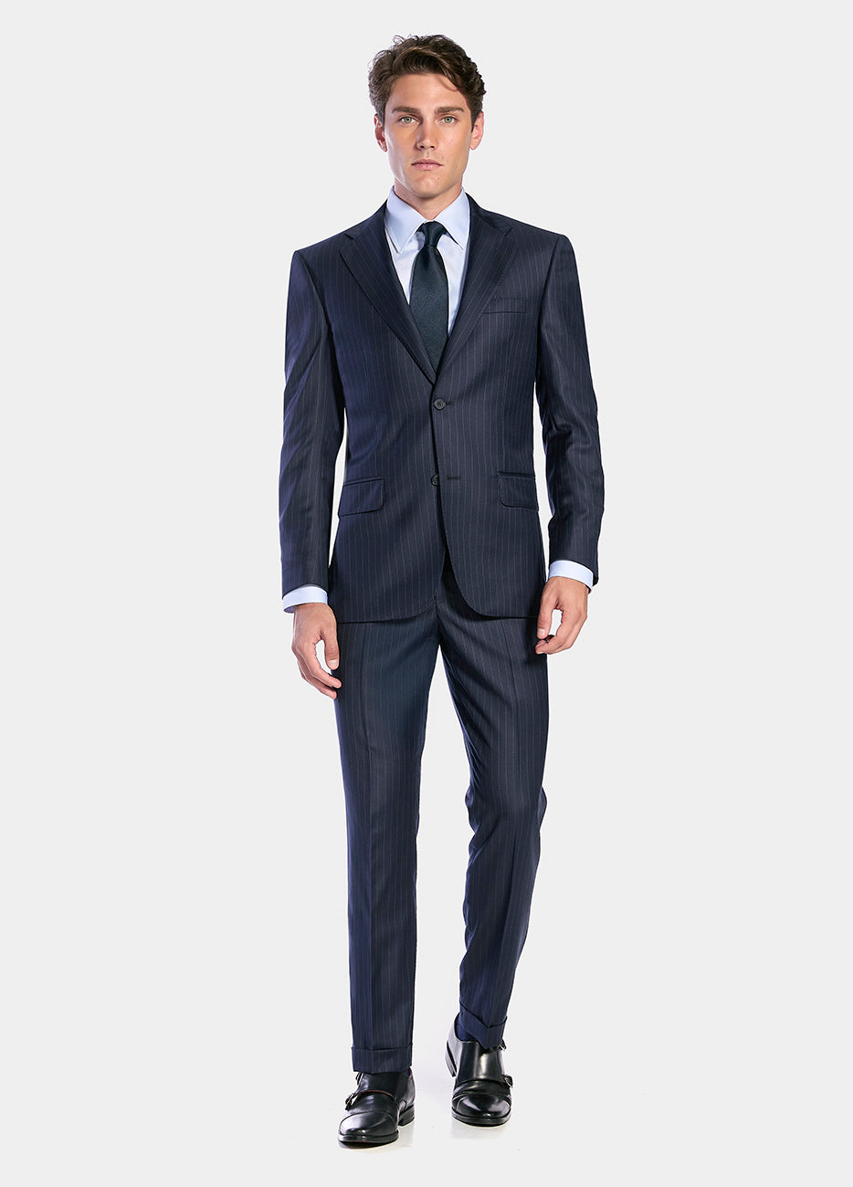 Traje Azul Marino Raya Gris Super 150´S
