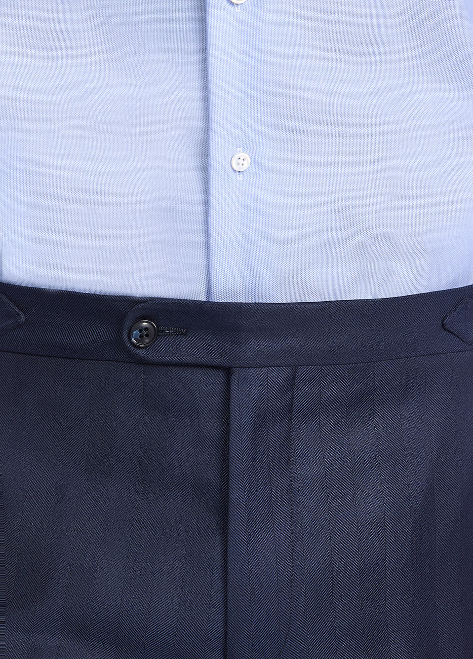 Pantalón Azul Marino De Lana Y Seda