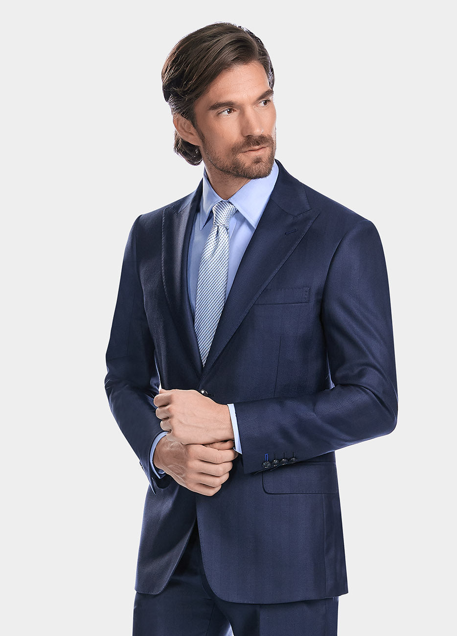 Saco Azul Marino De Lana Y Seda