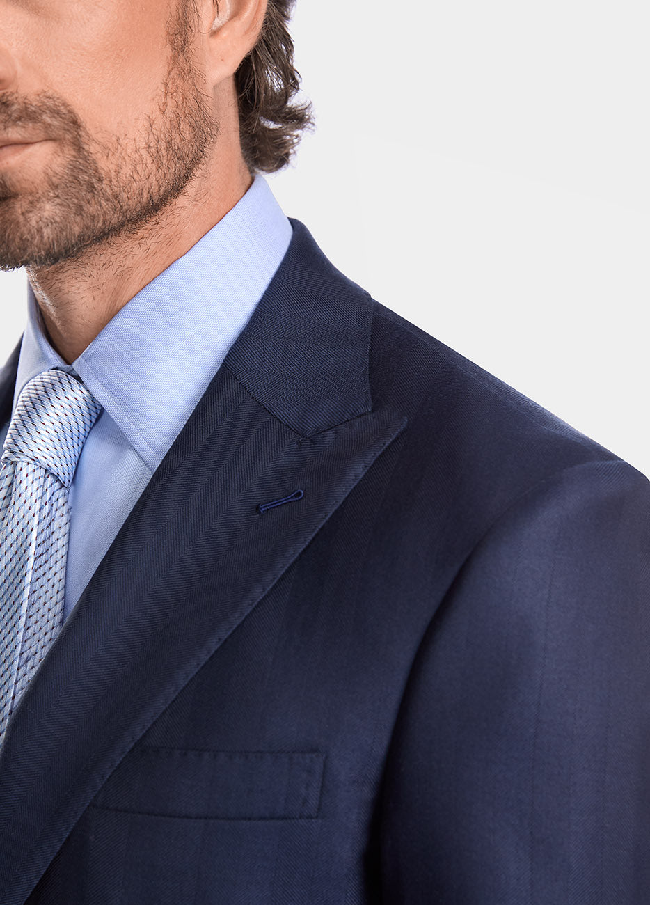 Saco Azul Marino De Lana Y Seda