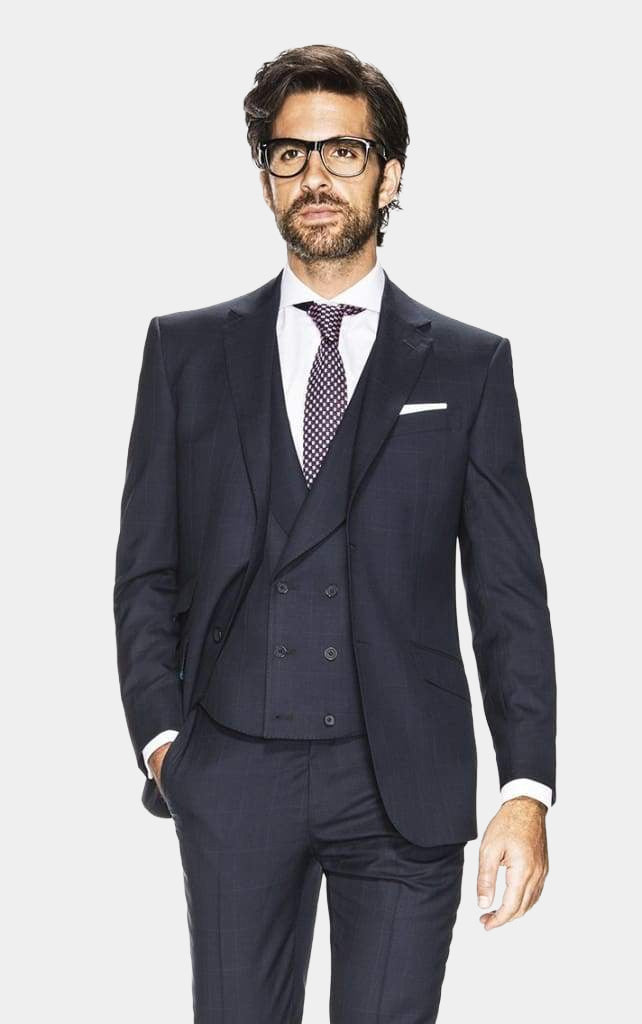 Blazer Azul Marino Con Cuadro De Ventana