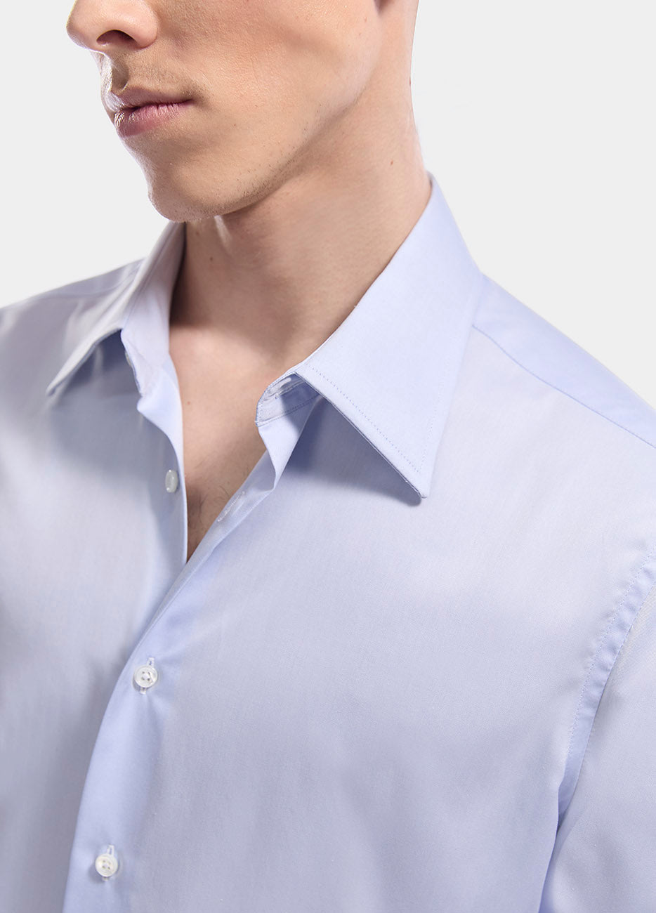Camisa Azul Cielo. Liso. Twill 120/2. Wrinkle Free