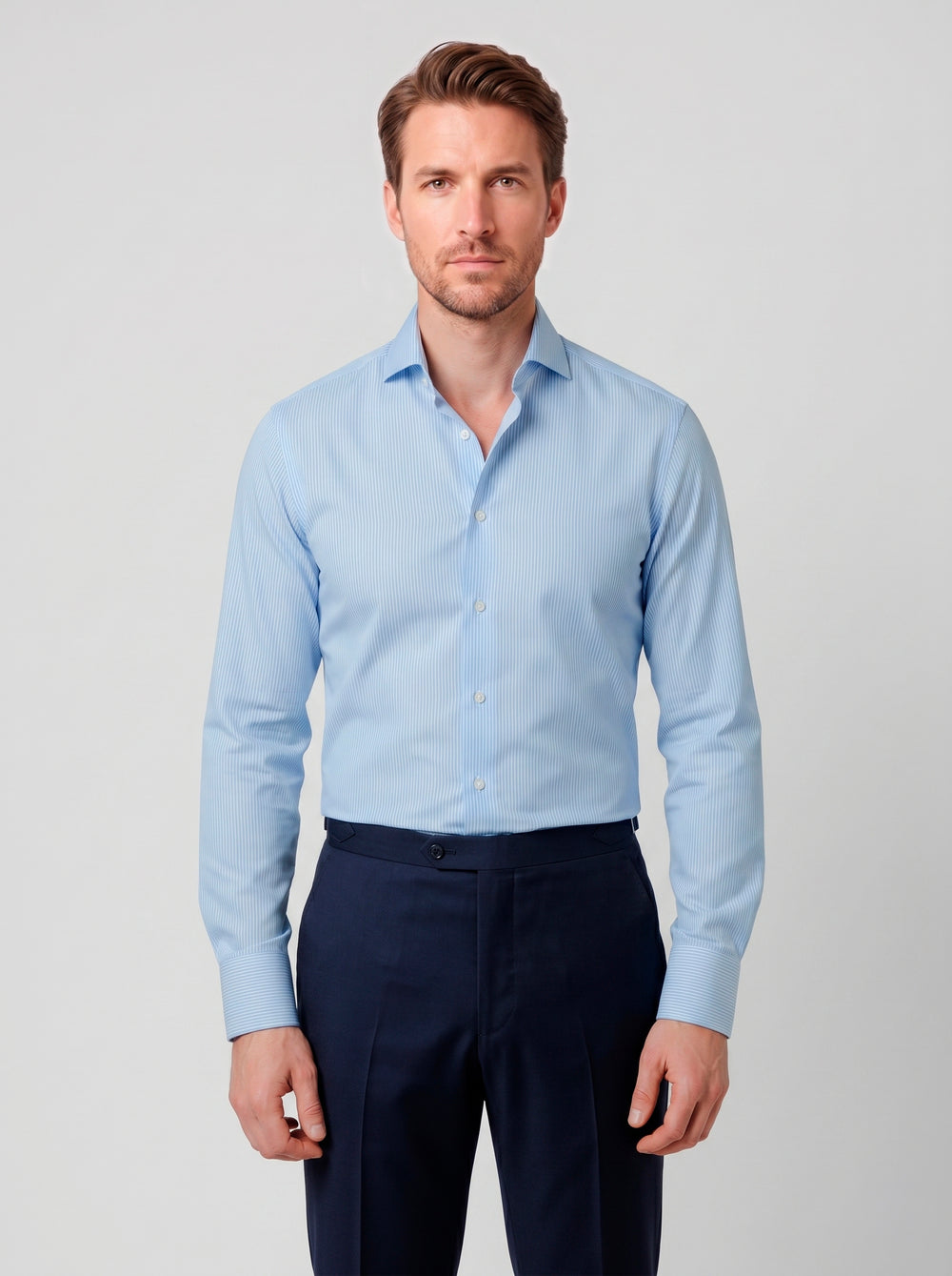 HAVOC Camisa Azul Cielo. Raya. Twill 120/2. Wrinkle Free
