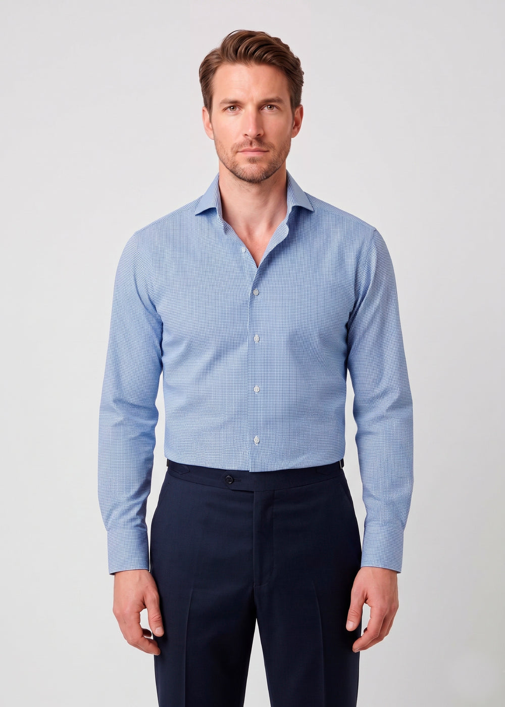 HAVOC Camisa Azul Medio. Cuadro. Twill 70/1. Wrinkle Free