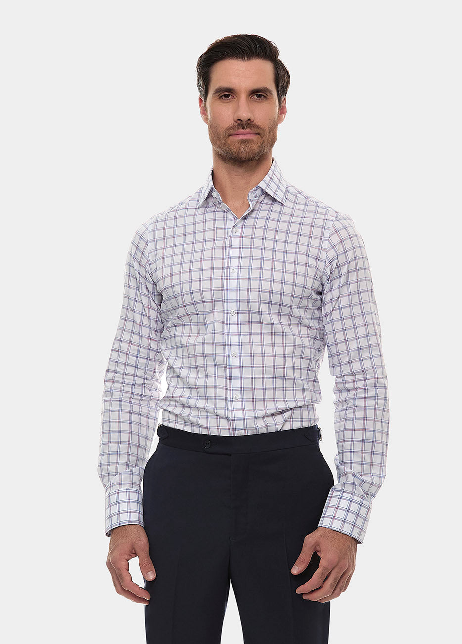 HAVOC Camisa Cuadro Ventana Blanco Linea Azul Y Vino