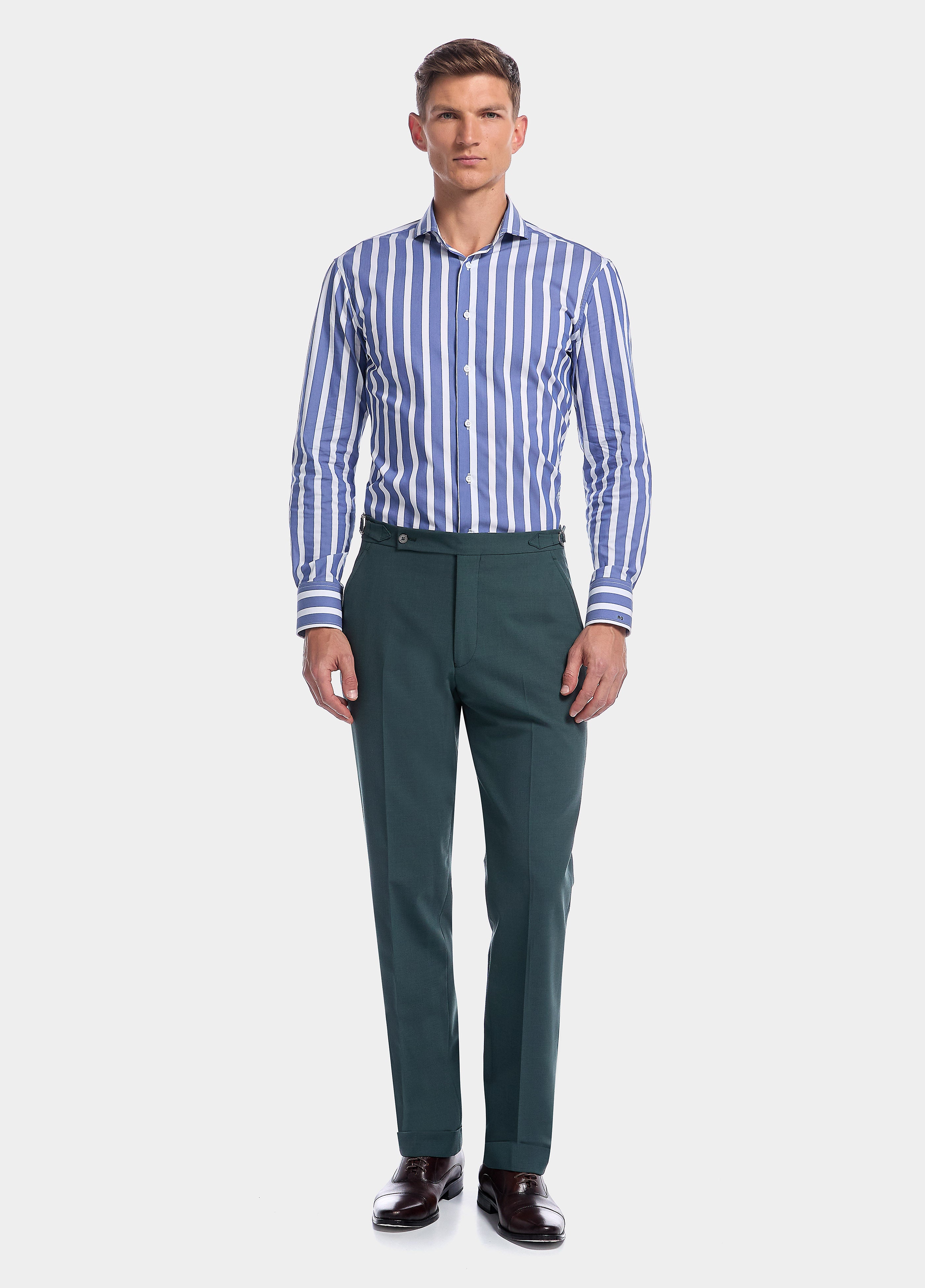 Camisa Rayas Azul Medio Algodón