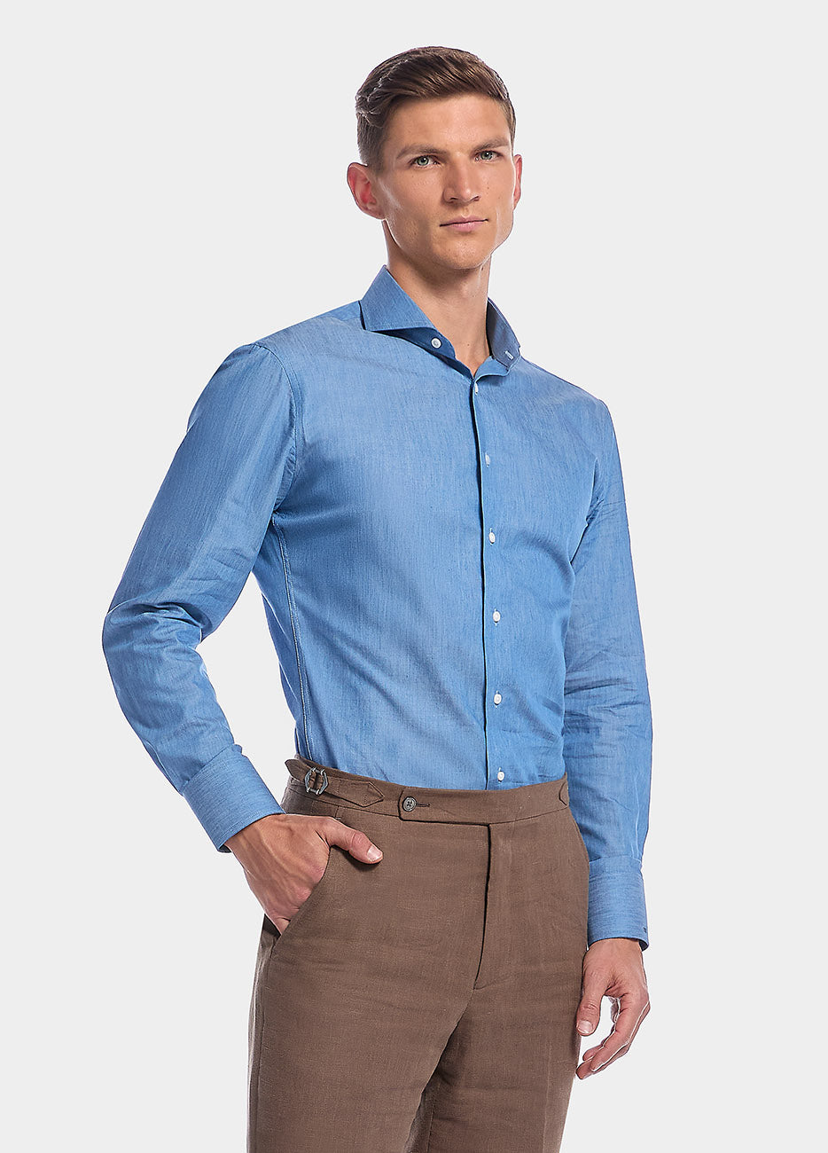 Camisa Lisa Denim Azul Claro Algodón