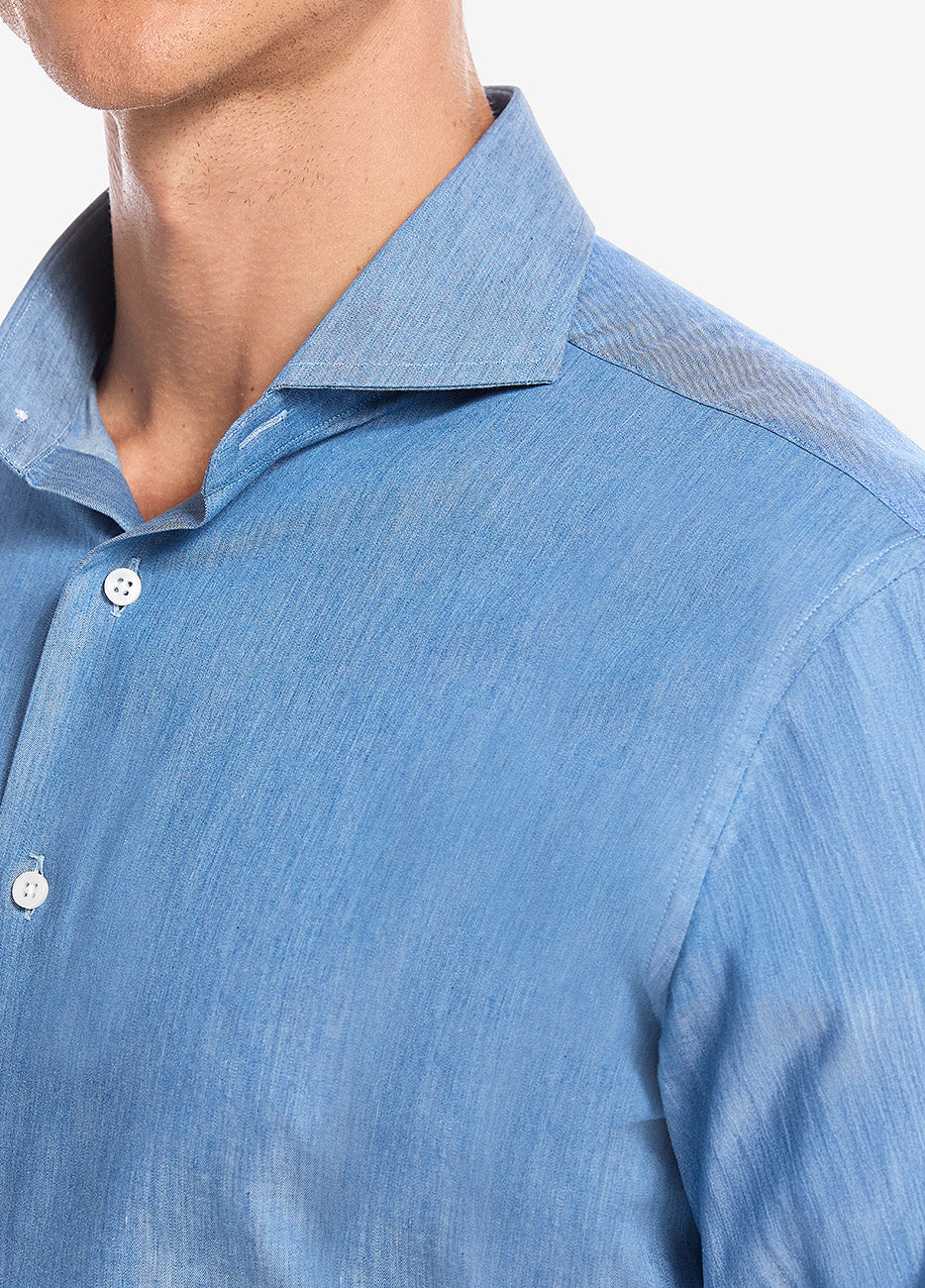 Camisa Lisa Denim Azul Claro Algodón