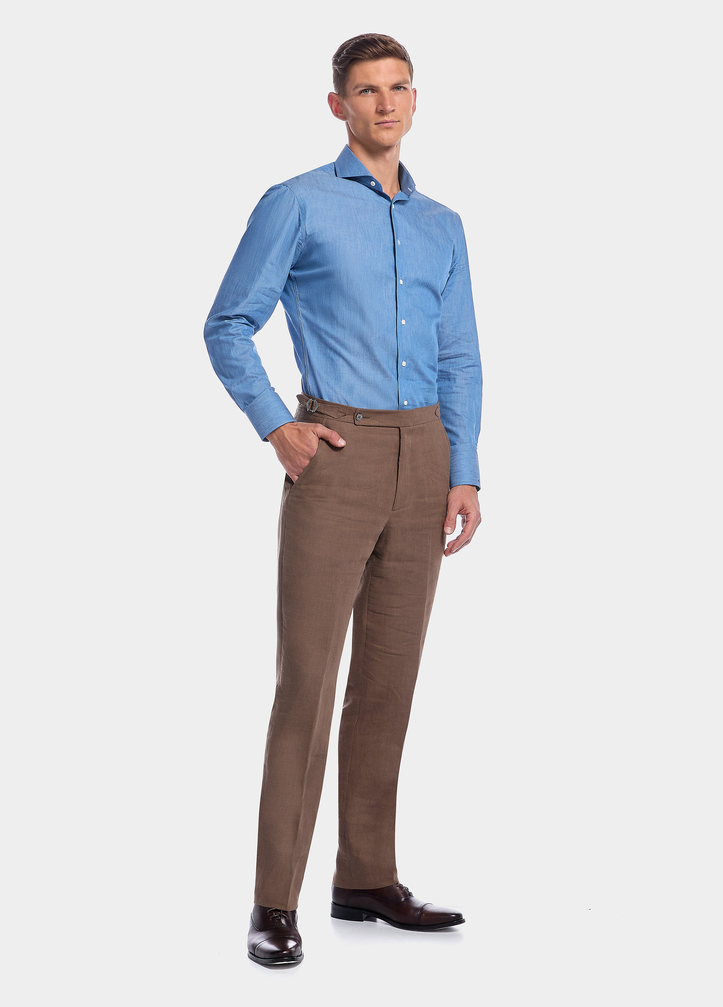 Camisa Lisa Denim Azul Claro Algodón