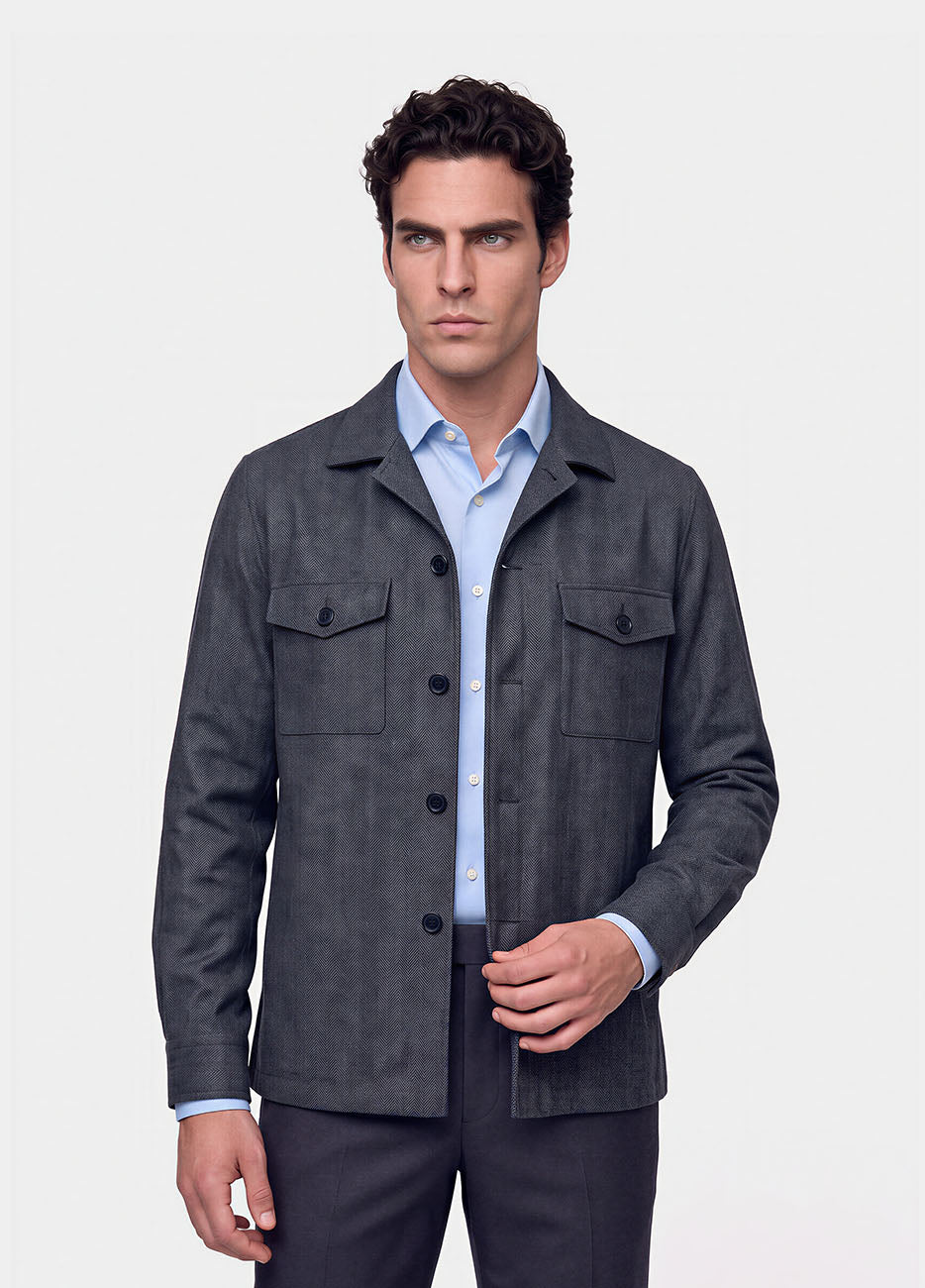 Sobrecamisa Azul Jaspeado Algodón Y Cashmere