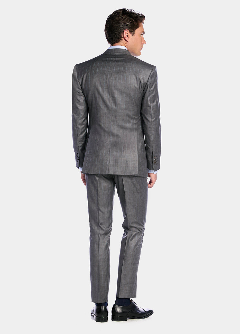 Traje Gris Oscuro Linea Azul