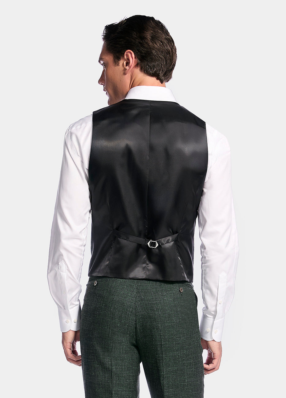 Chaleco Liso Verde Olivo Lana Virgen, Seda Y Lino