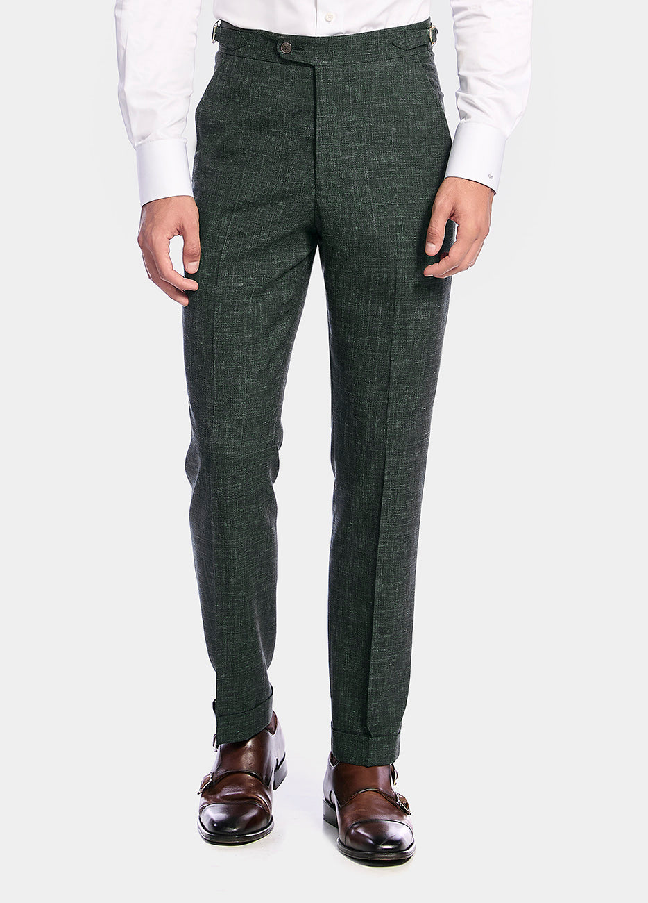 HAVOC Pantalón Liso Verde Olivo Lana Virgen, Seda Y Lino