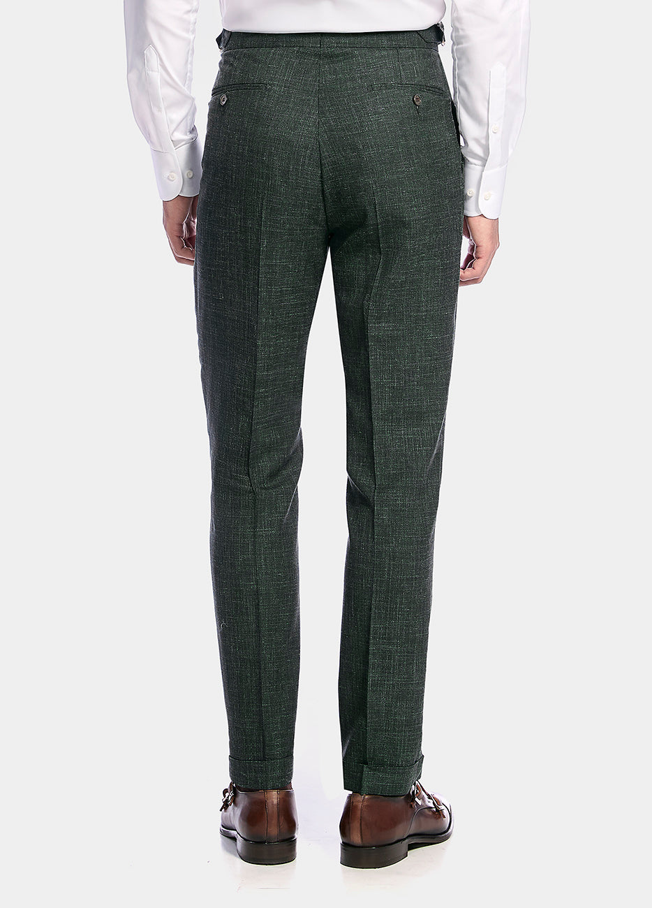 HAVOC Pantalón Liso Verde Olivo Lana Virgen, Seda Y Lino