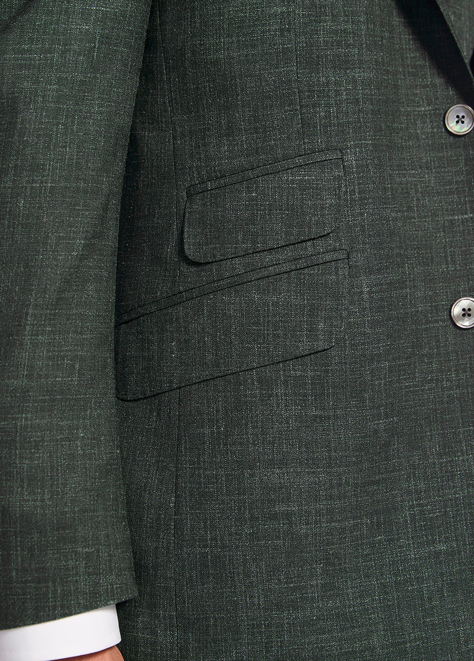 HAVOC Saco Liso Verde Olivo Lana Virgen, Seda Y Lino