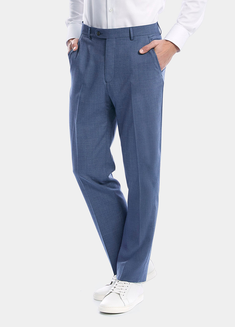 Pantalón Smoking Azul Microdiseño Lana Y Seda