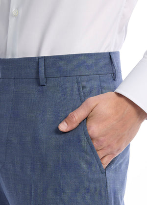 Pantalón Azul Microdiseño Lana Y Seda