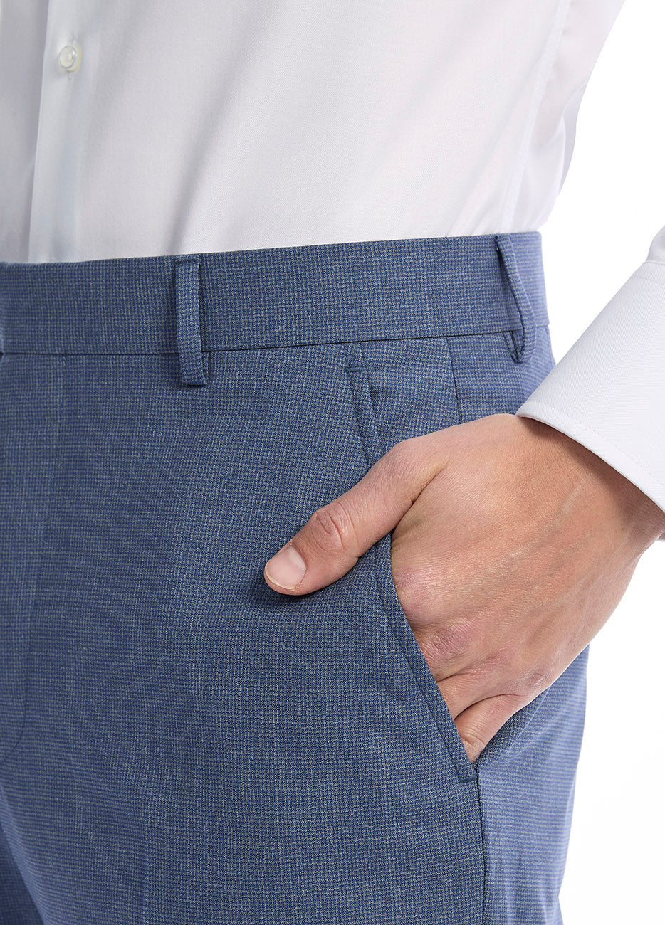 Pantalón Smoking Azul Microdiseño Lana Y Seda