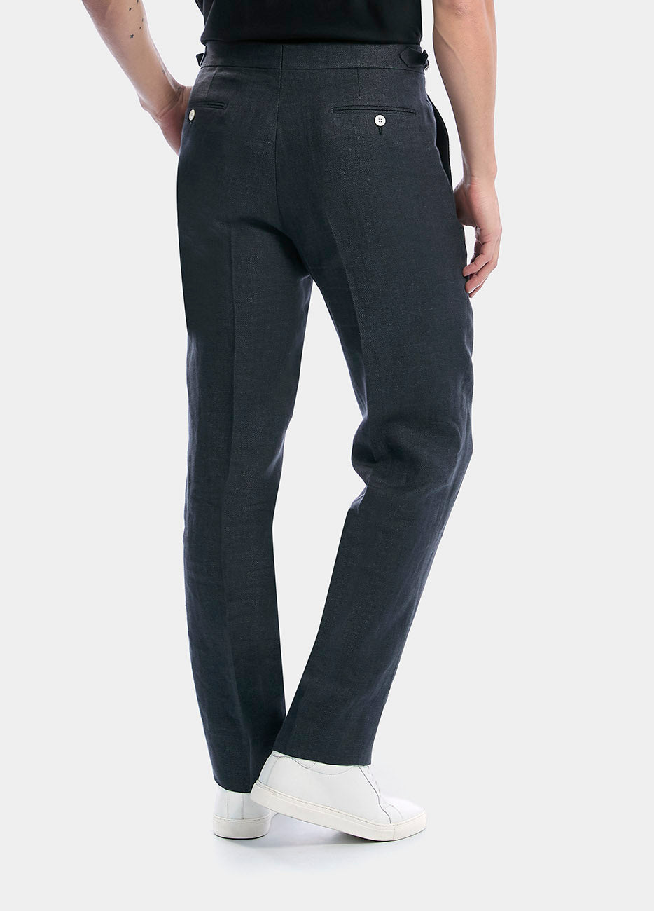 Pantalón Smoking Espiga Gris Azulado Lino