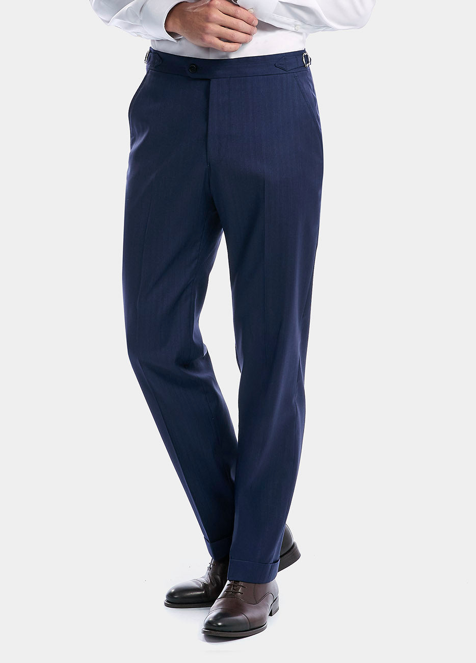 HAVOC Pantalón Espiga Azul Cobalto Lana Y Seda