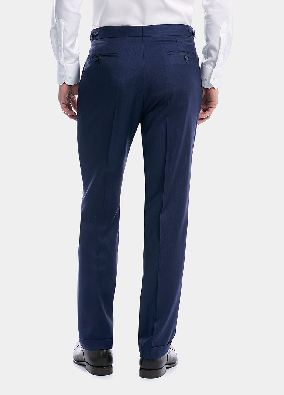 HAVOC Pantalón Espiga Azul Cobalto Lana Y Seda