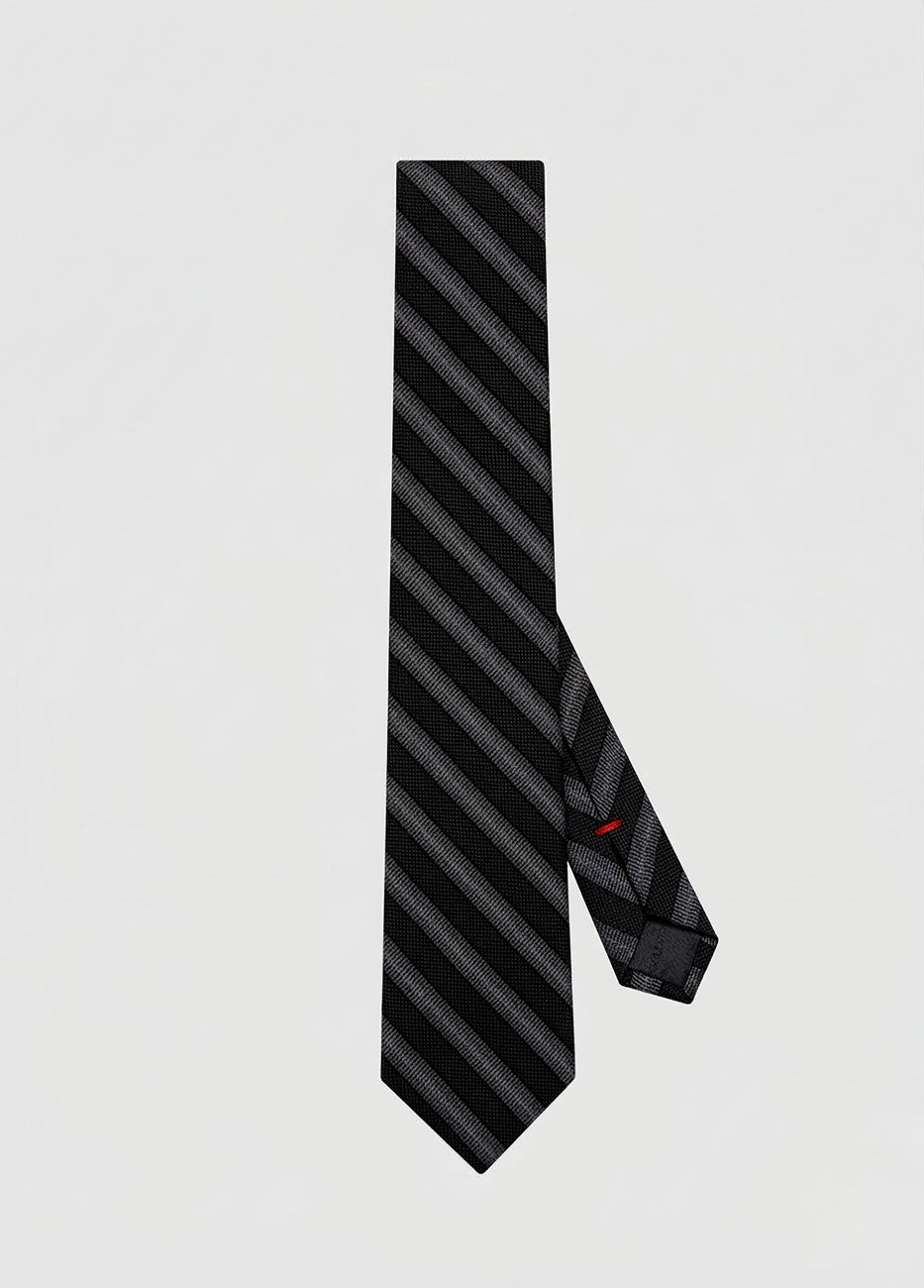 HAVOC Corbata Negro Con Linea Punteada En Diagonal Gris Con Blanco
