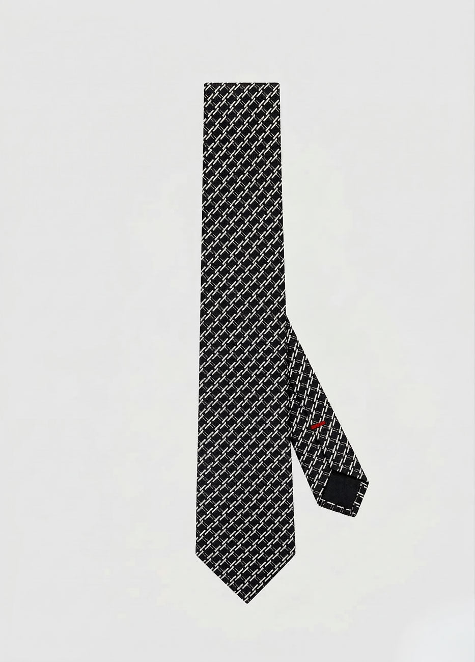 HAVOC Corbata Negra Con Diseño En Mini cuadros Blancos