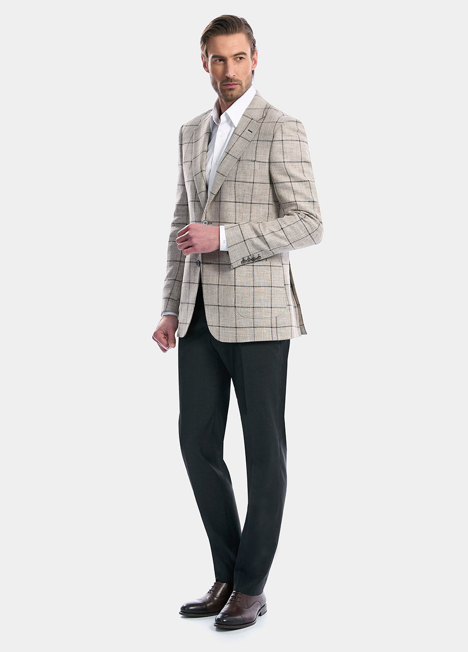 Saco Beige Con Lineas Cafés