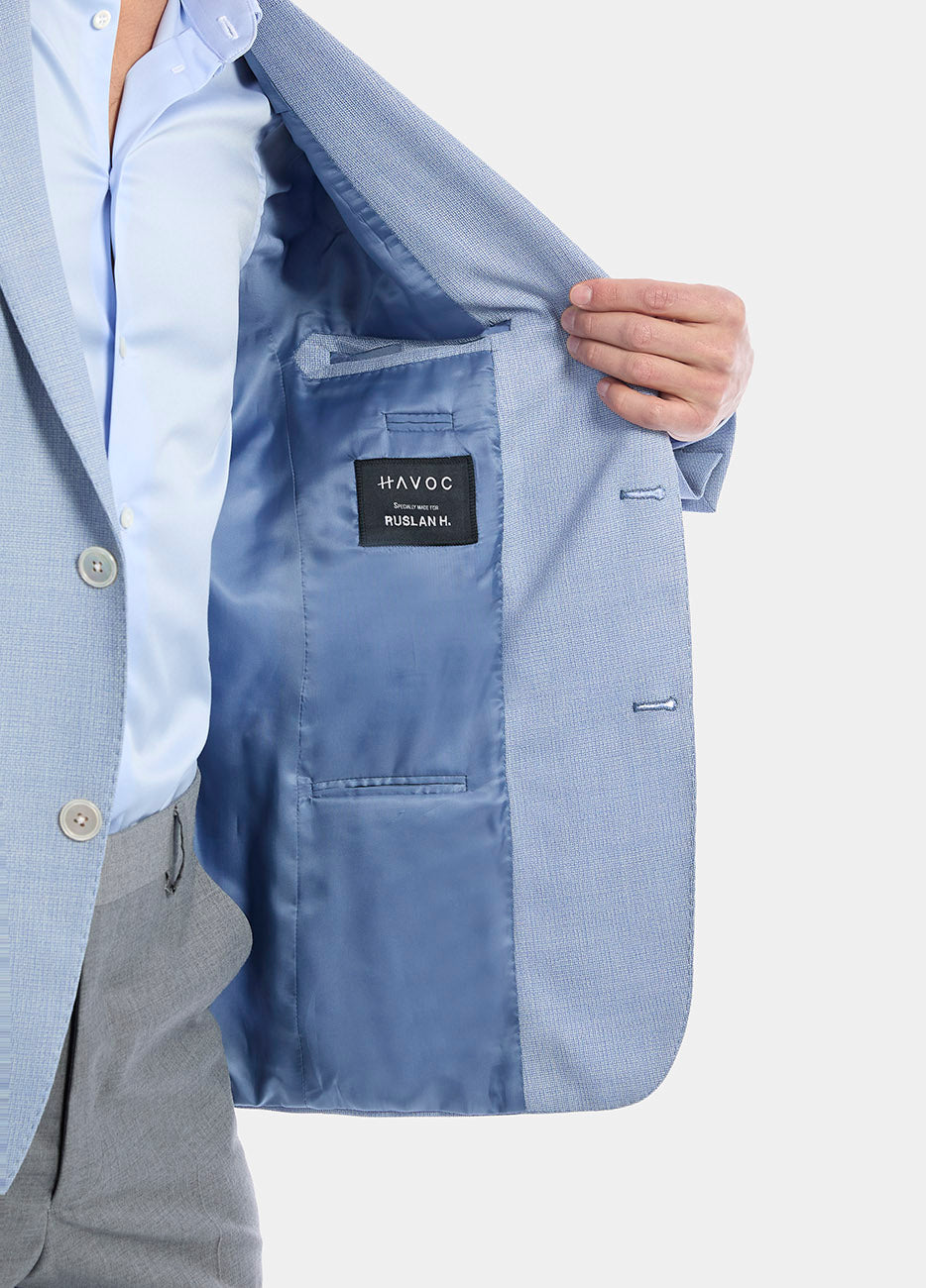 HAVOC Saco Smoking Microdiseño Azul Con Blanco Lana