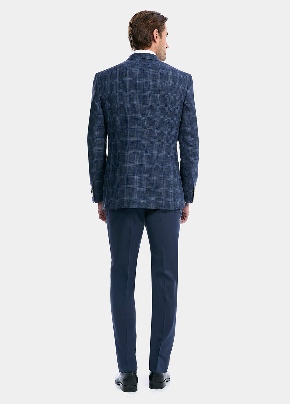 Saco Smoking Cuadro Azul Indigo Con Lineas Plata