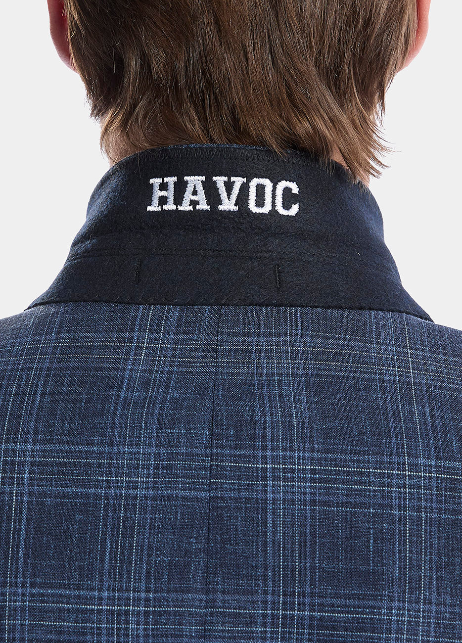 Saco Smoking Cuadro Azul Indigo Con Lineas Plata